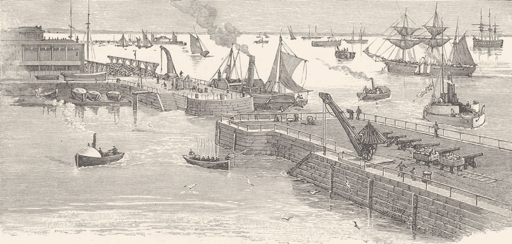 KENT. Sheerness Dockyard, looking up the Medway 1901 old antique print picture